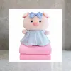 Pink little pig doll, blue dress, blue and white checkered bow, plush toy, children's gift Specification image